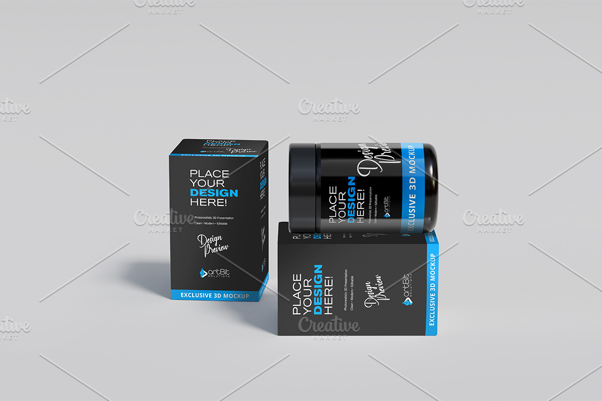 Plastic Screw Cap Mockup with Packet, a Cups & Container Mockup by artBit Design Studio (Photo 6 of 8)