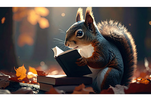 Cute squirrel reading a book in the, a School & Education Photo by Igor Tichonow