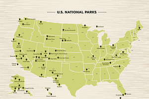 National Parks Map, Vector Map