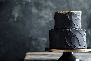 Elegant black cake on display, a Photo by Beautiful things