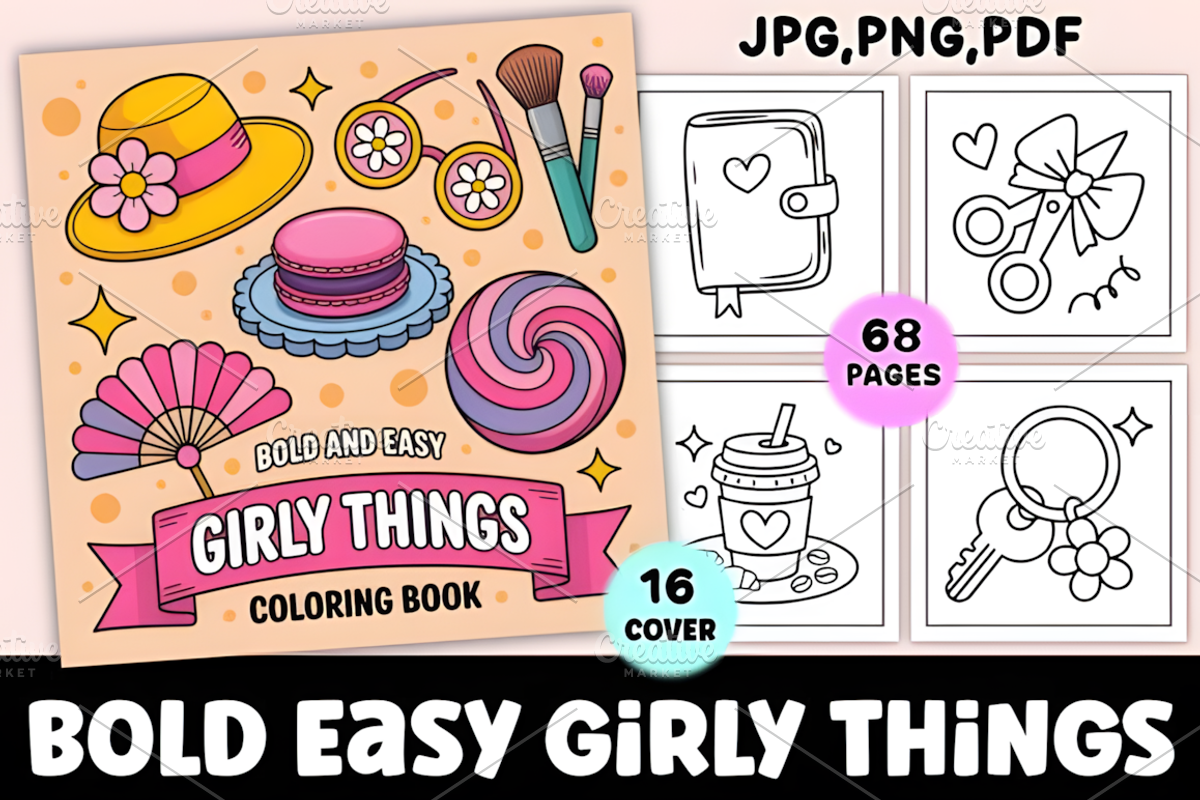 Bold Easy Girly Things Coloring Page, a Decorative Illustration by Coco Bloom (Photo 1 of 3)