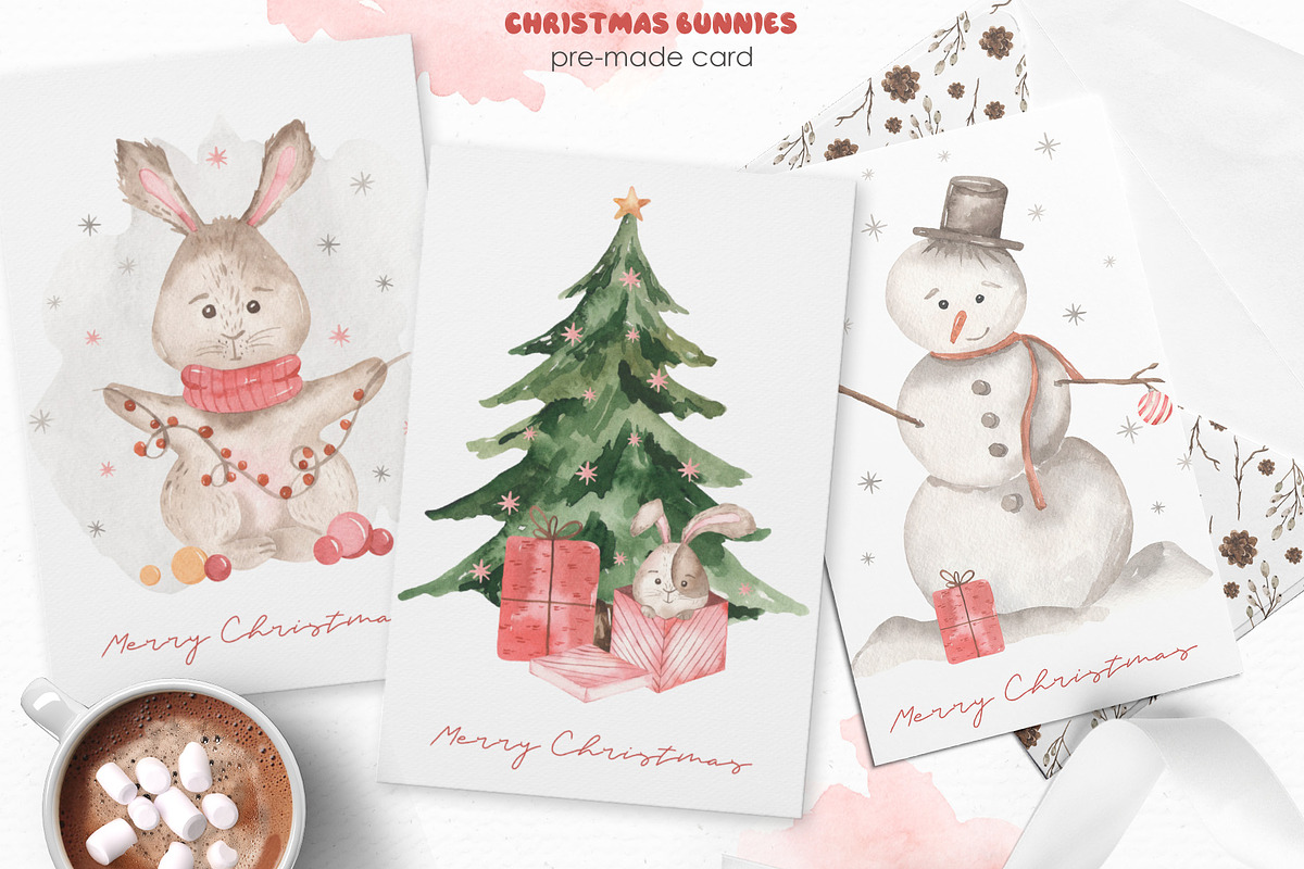 Christmas bunnies watercolor, an Animal Illustration by Marina Ermakova (Photo 5 of 13)