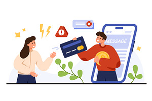 Internet Scam Warning With Mobile, a Technology Illustration by Flashvector