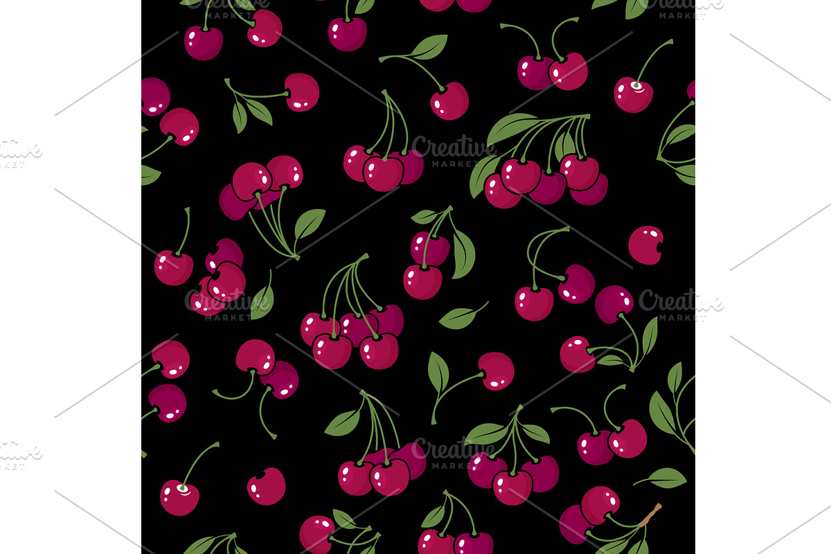 Cherry patterns. seamless textile, a Food Illustration by Onyx