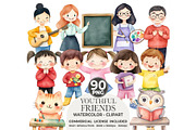 Youthful Friends Watercolor PNG, an Illustration by CharmClipart (Thumbnail 1 of 8)