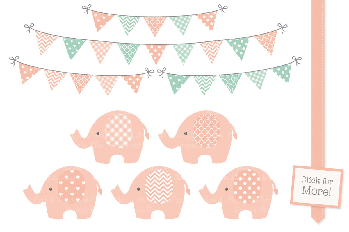Mint & Peach Elephant Clipart, an Illustration by Amanda Ilkov (Photo 2 of 3)
