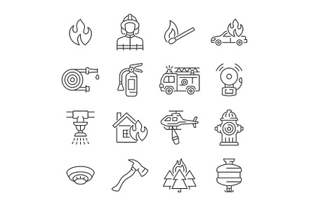Firefighting line icon set