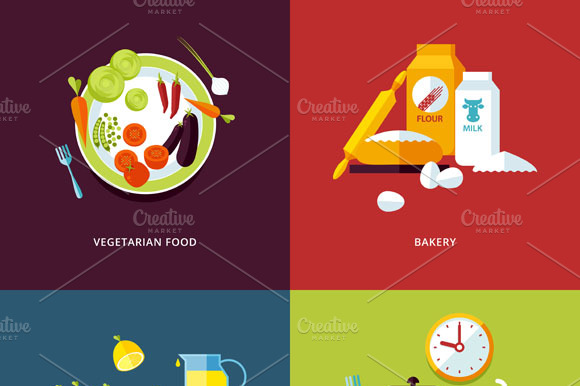 Flat Concept Icons Food And Drinks