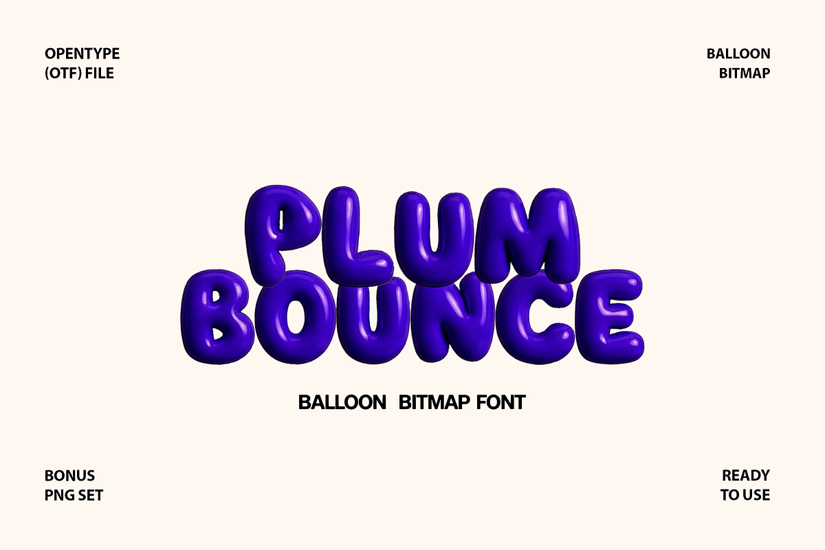 Plum Bounce | Balloon Bitmap Font, a Symbol Font by gafaroff studio (Photo 1 of 4)