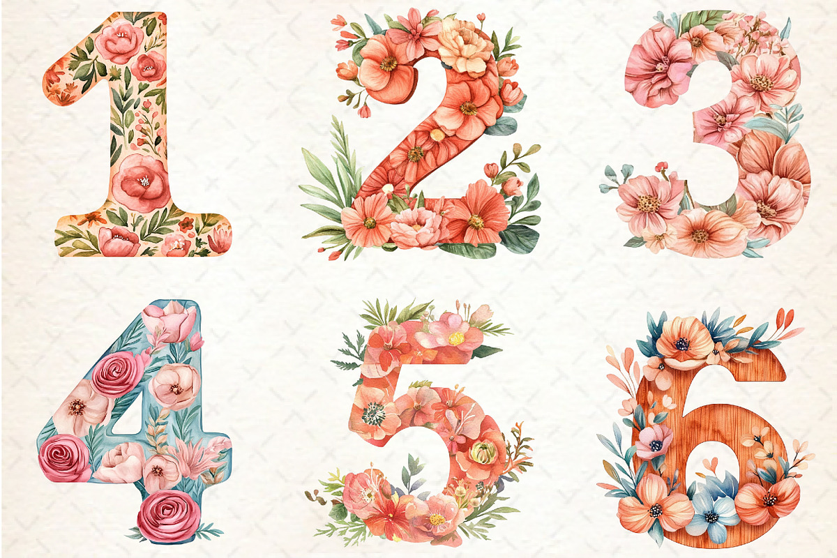 Floral Birthday Numbers Clipart, a Seasonal Illustration by Rose Art (Photo 3 of 4)