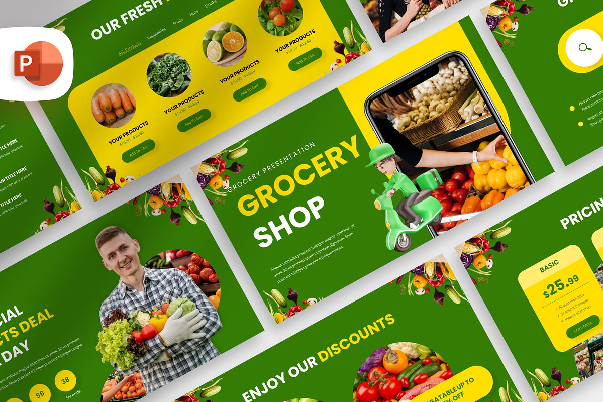 Decorative Grocery Shop PowerPoint, a Presentation Template by Digitcase x Wealthwells (Photo 1 of 4)
