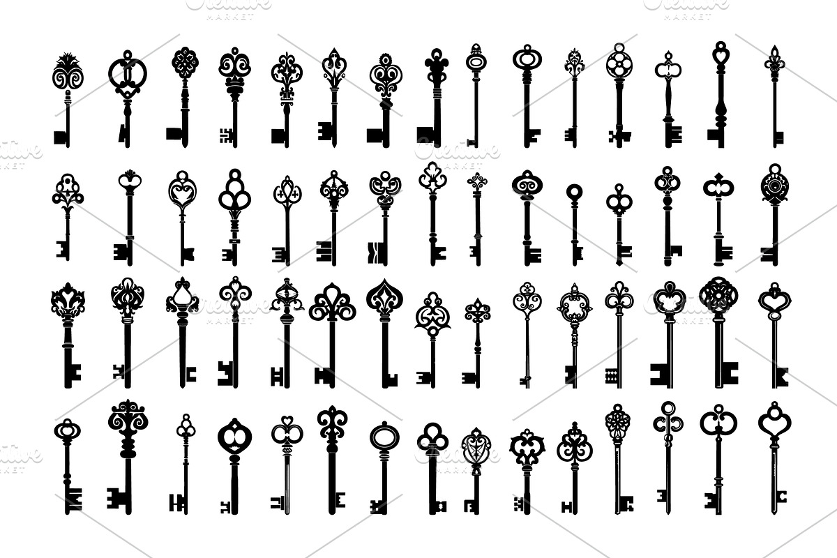 Keys black silhouettes vector set, an Object Illustration by Onyx