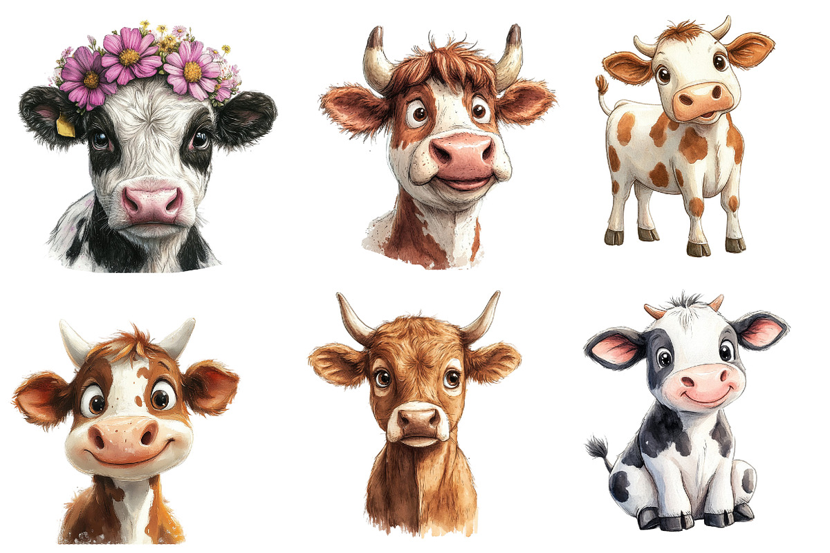 Funny Sketch Quirky Cows Clipart, an Illustration by Designworld (Photo 2 of 5)