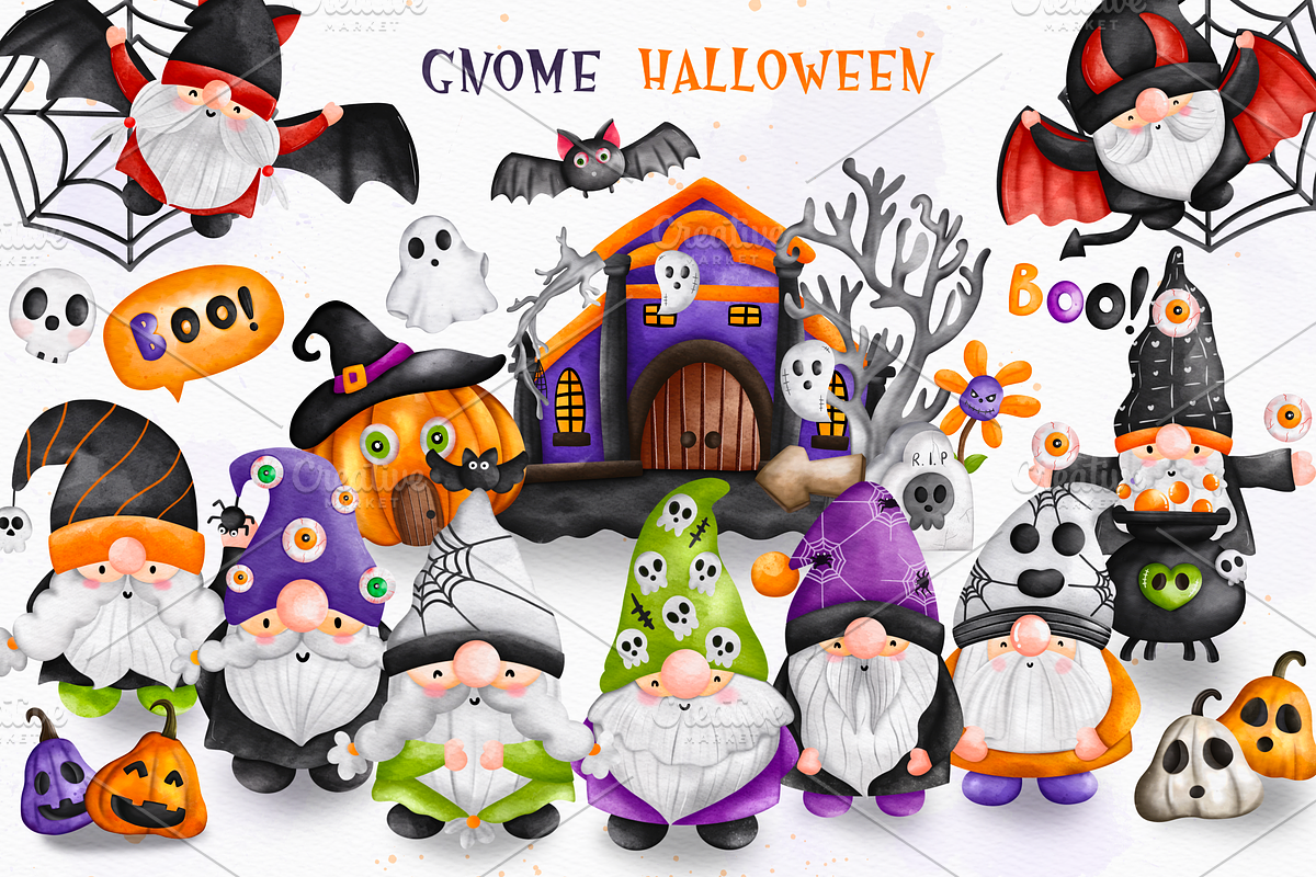 Gnome Halloween. Halloween Cliart, an Illustration by Apixsala (Photo 1 of 15)