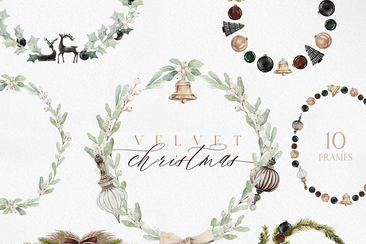 Watercolor Clipart-VELVET CHRISTMAS, a Decorative Illustration by Beigetime (Photo 11 of 17)
