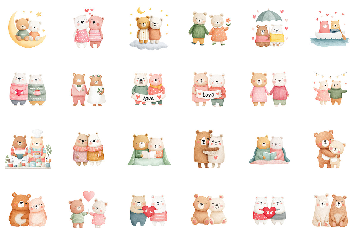 Watercolor Couple Bear Clipart, an Animal Illustration by Sublimation Artist (Photo 2 of 6)