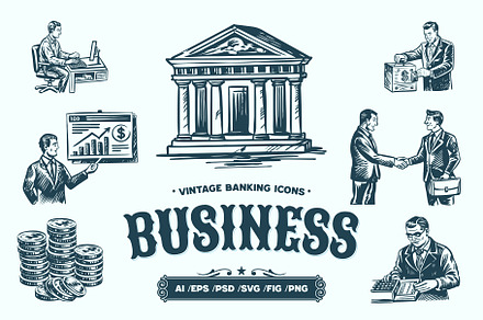 Vintage Business and Banking Icon, a Work Illustration by Creative Stall