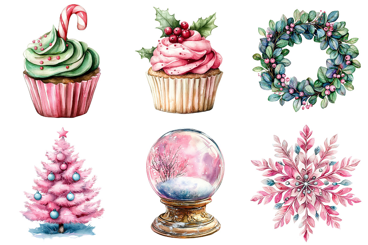Kawaii Pink Mint Christmas Clipart, an Illustration by Daily.Designs (Photo 5 of 5)