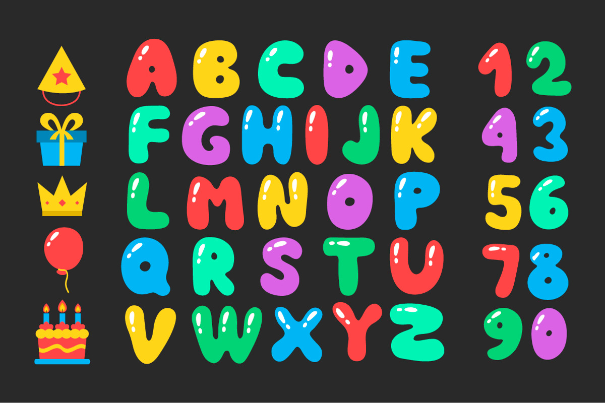 Happy birthday cartoon alphabet set, a Decorative Illustration by Slavko Kahovsky (Photo 1 of 2)
