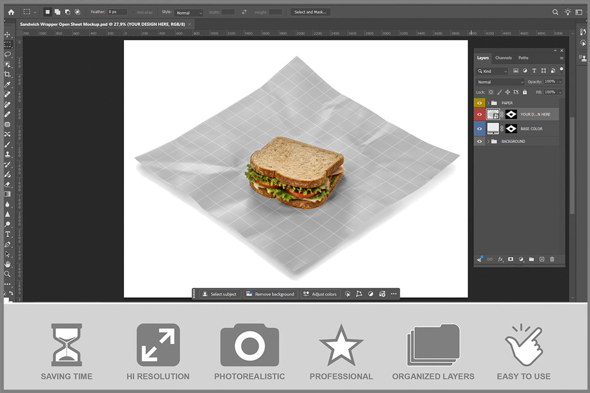 Sandwich Wrapper Open Sheet PSD, a Packaging Mockup by Bruno's Shop (Photo 2 of 3)