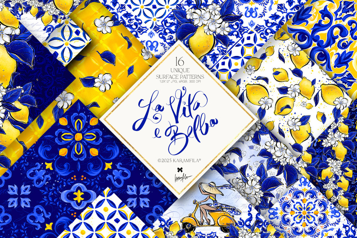 Amalfi Lemons & Mediterranean Tiles, a Pattern Graphic by KaramfilaS (Photo 2 of 23)