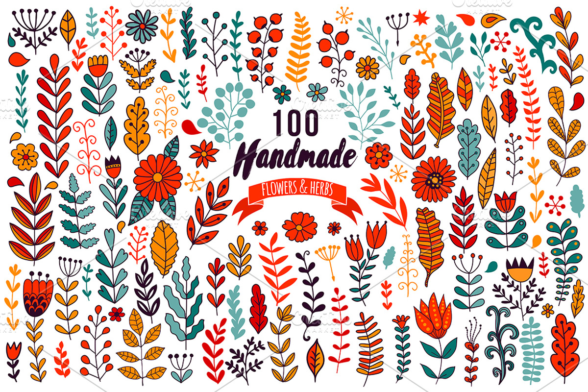 Set of doodle leaf and flowers, a Decorative Illustration by Markovka (Photo 2 of 5)