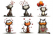 Whimsical Cats Valentine Clipart, an Illustration by Daily.Designs (Thumbnail 4 of 8)