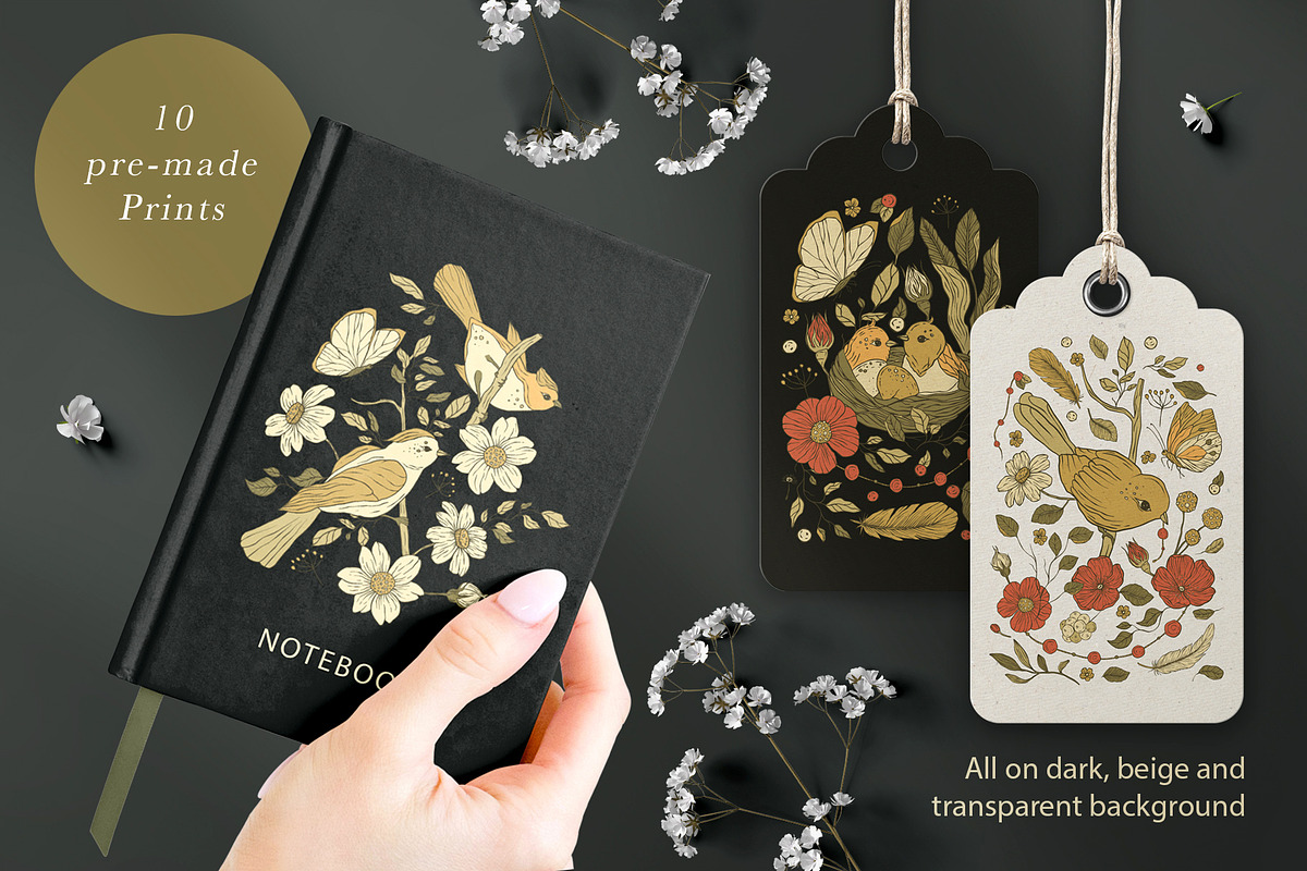 Birds and Flowers Floral Bundle., a Decorative Illustration by Red Ink (Photo 2 of 10)