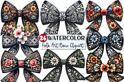 Folk Art Black Bow Flowers Clipart, an Illustration by Rose Art (Thumbnail 1 of 4)