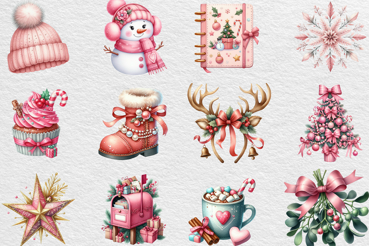 Girly Christmas Watercolor Clipart, an Illustration by Black Bird Studio (Photo 3 of 6)