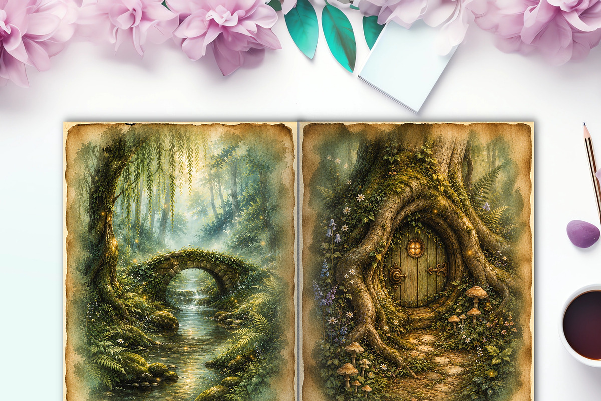 Fantasy Forest Junk Journal Pages, a Background Graphic by LA Design (Photo 6 of 10)