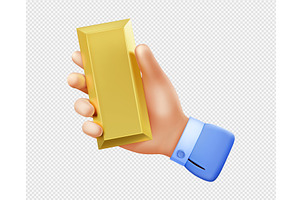 3d Render Hand Holding Golden Ingot