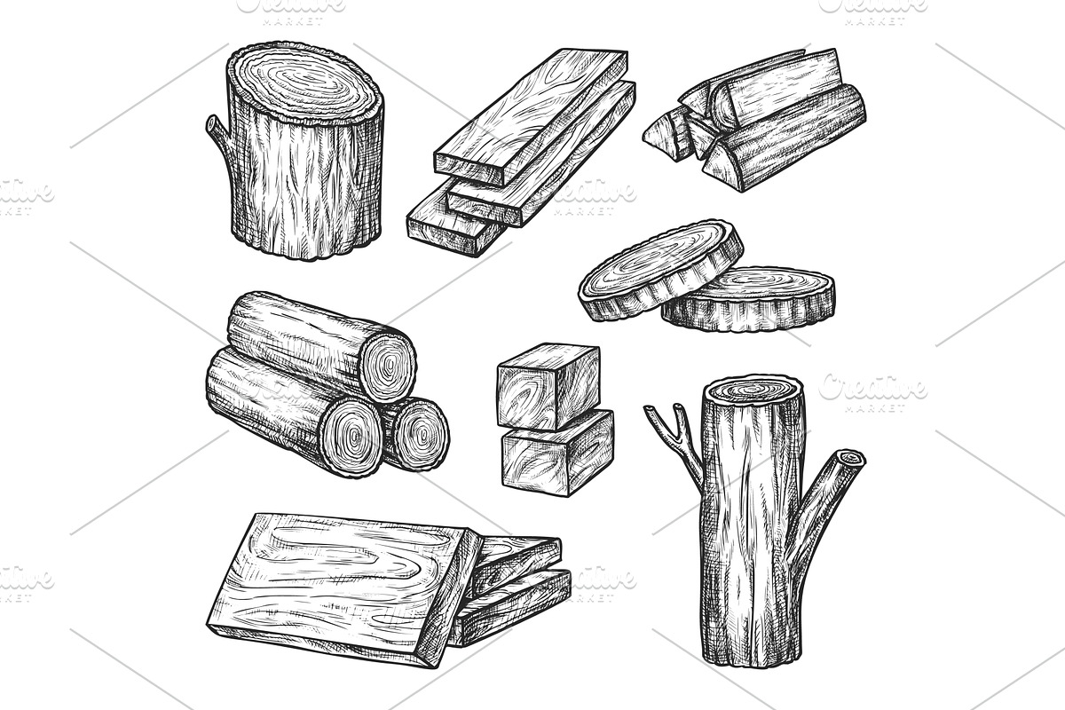 Set of chopped wood or vector cut, an Object Illustration by Elegant Solution