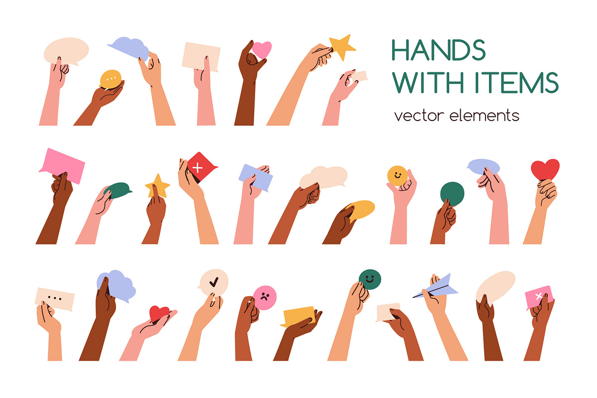 Hands with heart, star, emoji symbol, a Person Illustration by Good Studio (Photo 1 of 25)