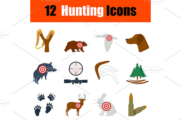12 Hunting Flat Design Icons