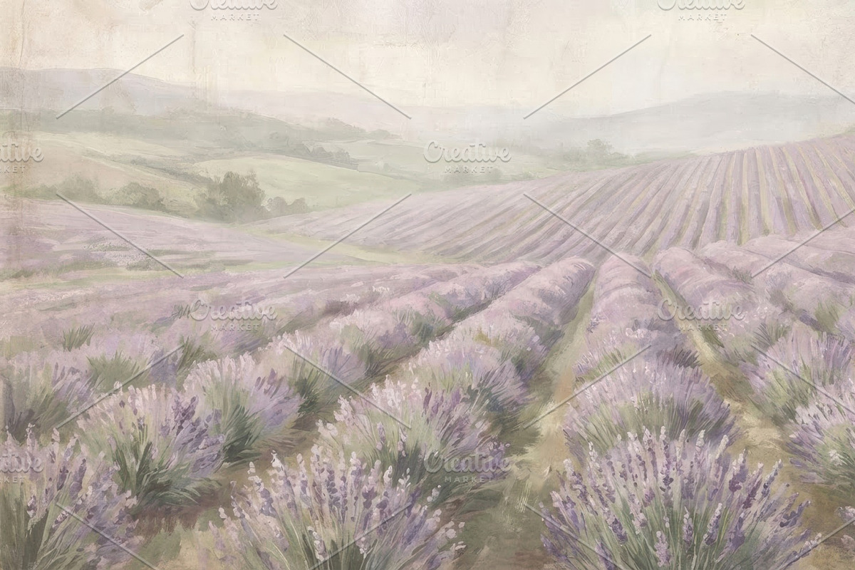 Serene Lavender Field Wallpaper, a Decorative Illustration by Virgo Studio