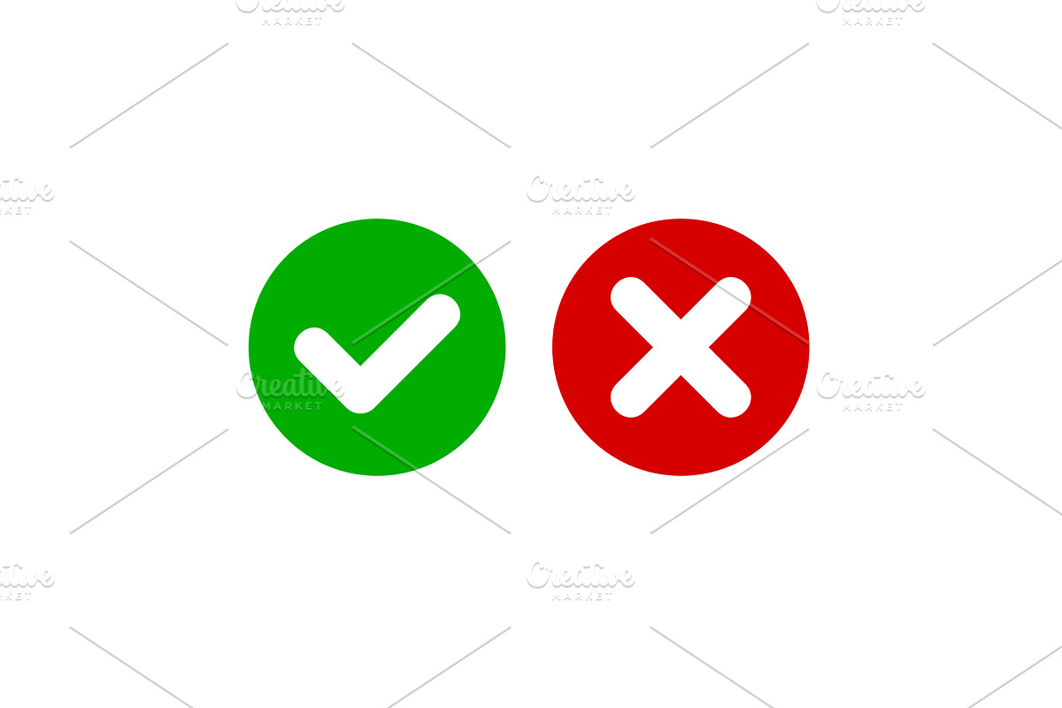 Cross and Check Mark Icons on White, an Object Illustration by in8finity