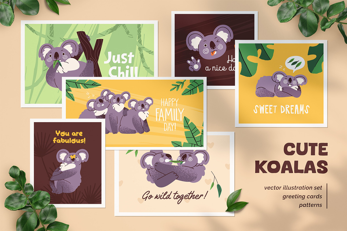 Cute koalas set, cards, patterns, an Animal Illustration by PaperTrident (Photo 1 of 17)