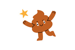 Cartoon poop character jumping up, an Illustration by GraphiShop