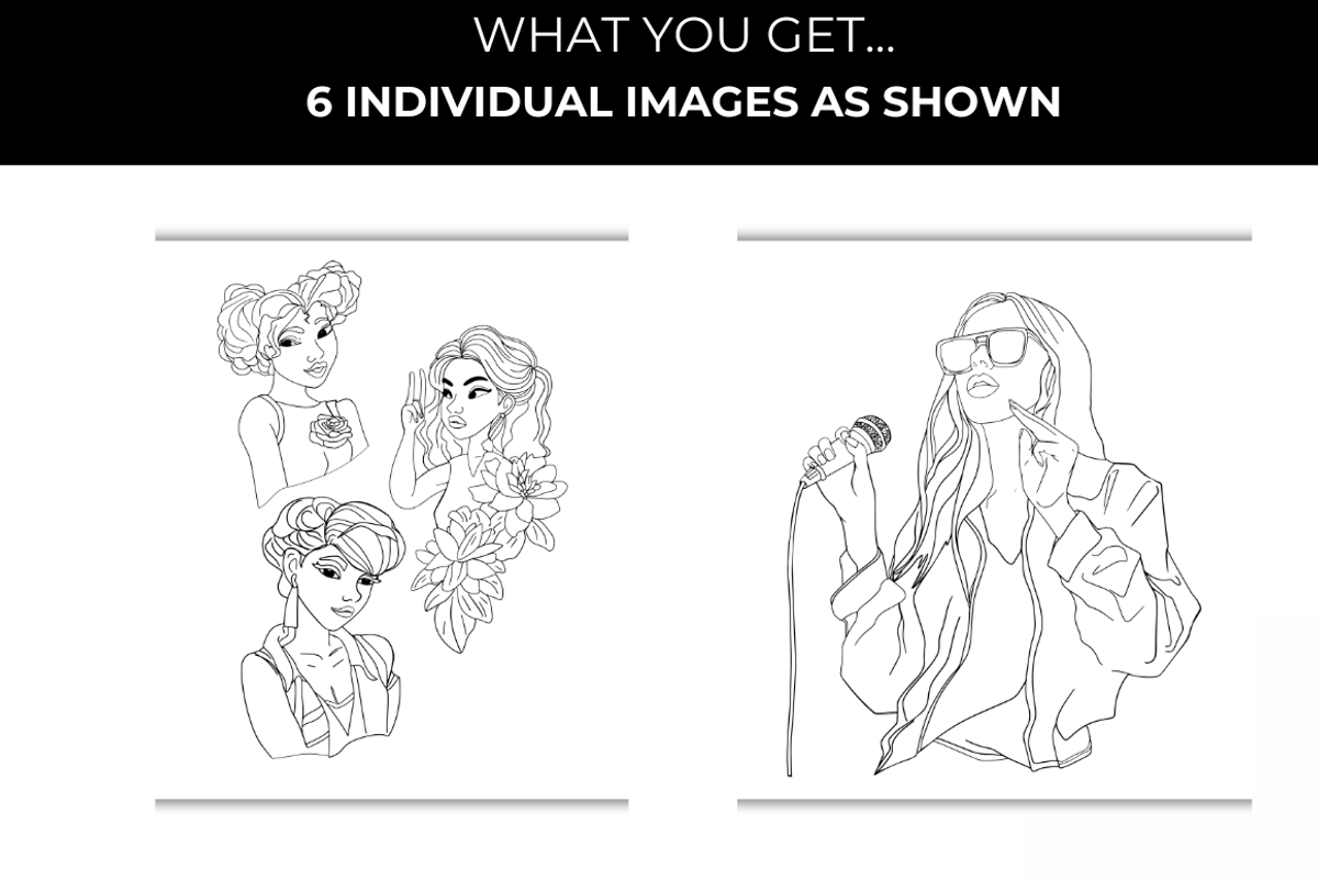 Stylish Girls Coloring Pages Set, a Decorative Illustration by InkyQueenArt (Photo 3 of 5)