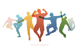 Jumping people color silhouettes, a Person Illustration by YummyBuum