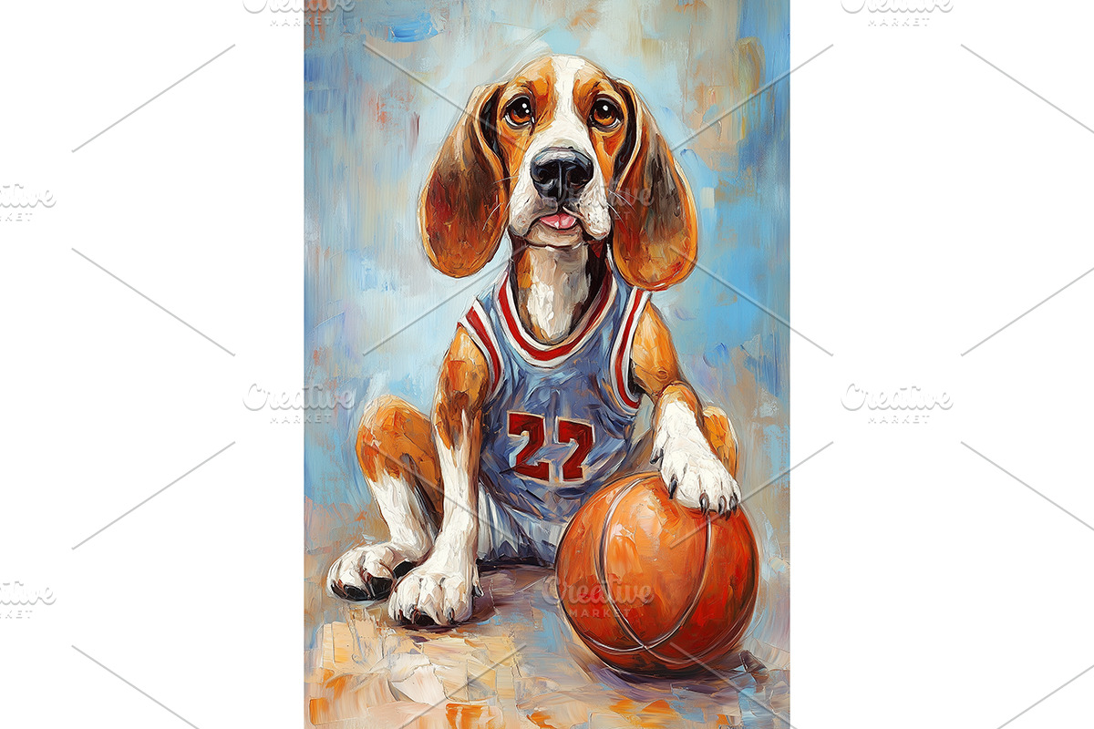 Basketball American Foxhound Artwork, an Animal Illustration by Art Paradise Studios