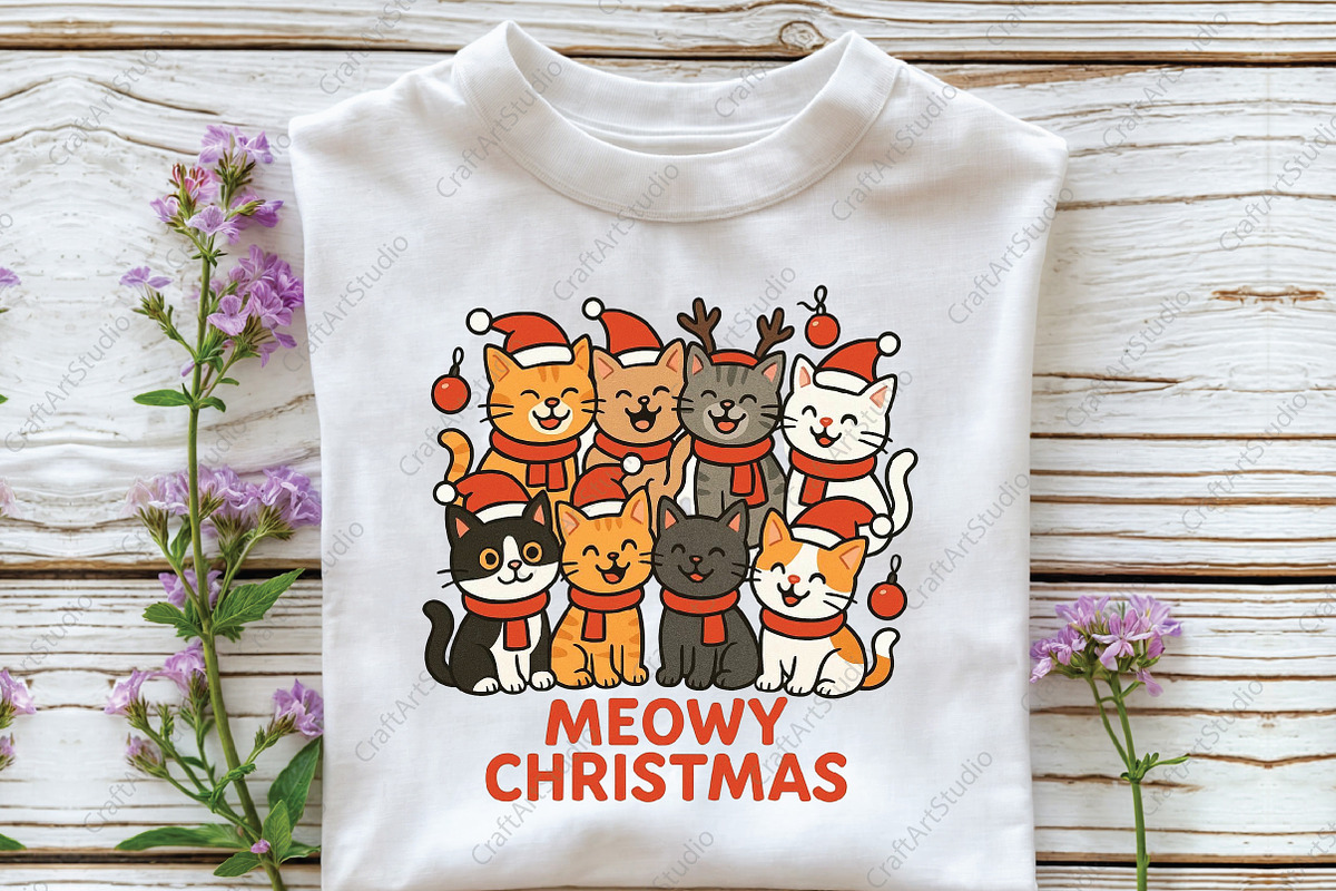 Meowy Christmas PNG Cat Sublimation, an Illustration by CraftArtStudio (Photo 3 of 4)