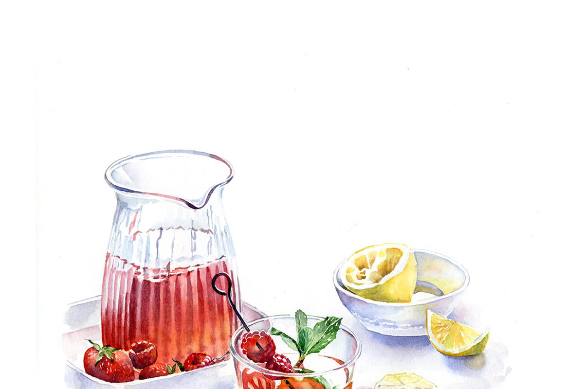Strawberry Party Drink. Watercolor, a Graphic by Akvarelldesign (Photo 2 of 2)