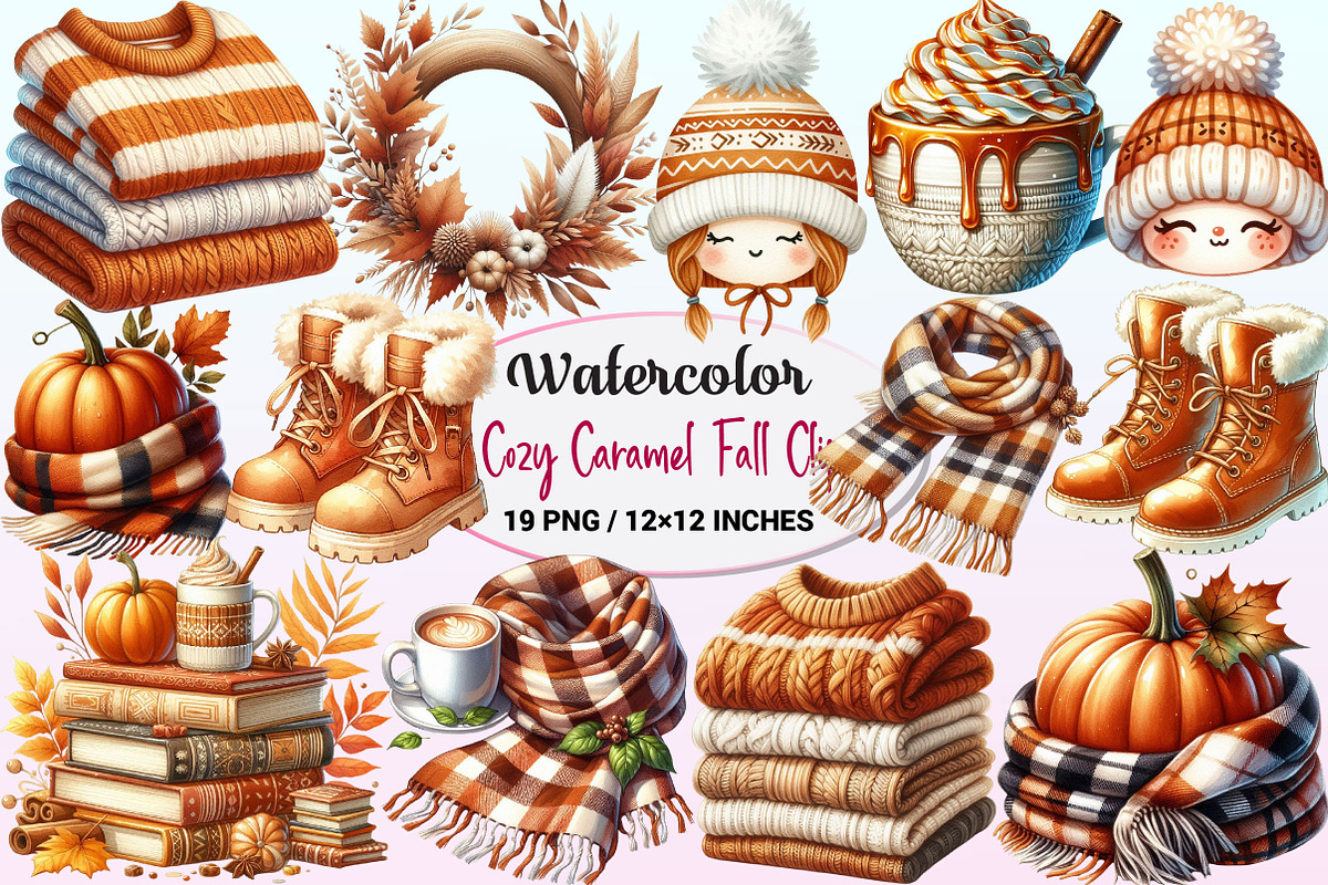 Cozy Caramel & White Fall Clipart, a Graphic by CitraGraphics (Photo 1 of 4)