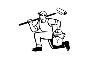 Painter With Paint Roller Retro Logo, an Illustration by patrimonio