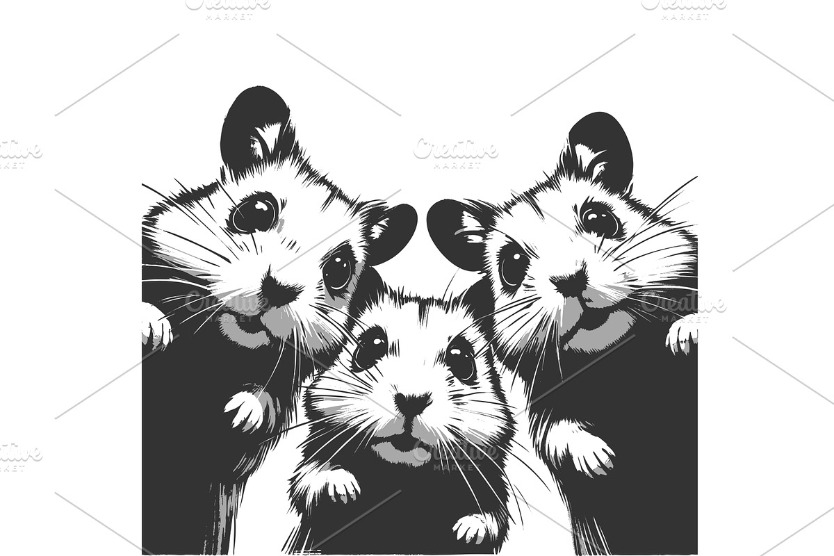 Curious Hamsters engraving vector, an Animal Illustration by AlexArt