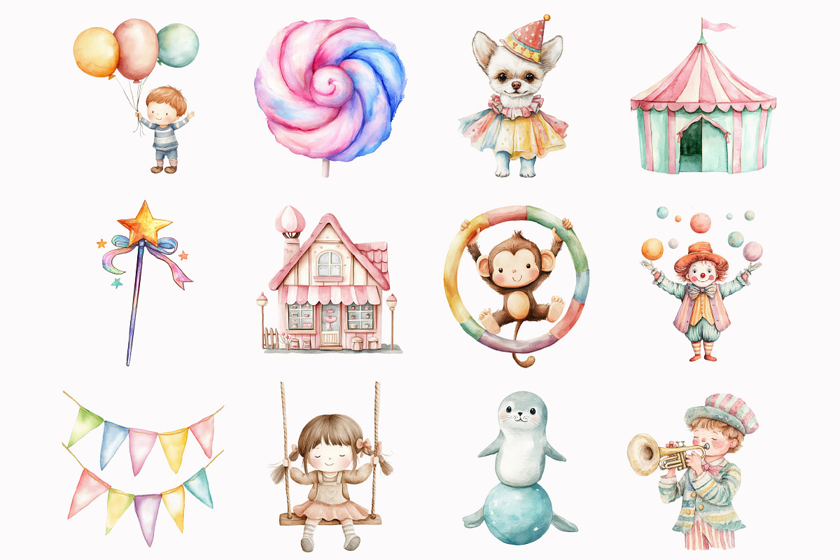 Watercolor Traveling Circus Clipart, an Illustration by Design Market (Photo 2 of 4)