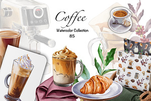 Watercolor coffee composition