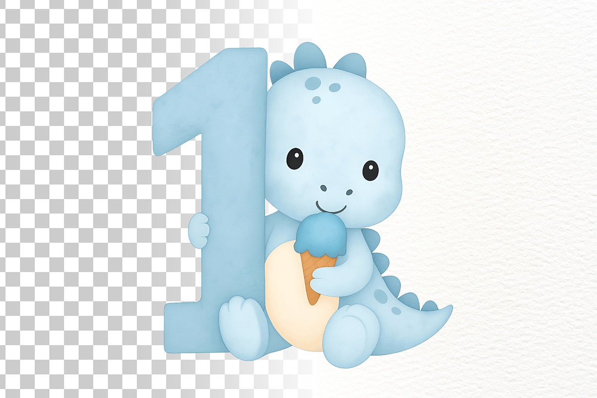 Blue Birthday Dino Clipart Set, an Illustration by Nicolle's Colorful Art (Photo 2 of 6)